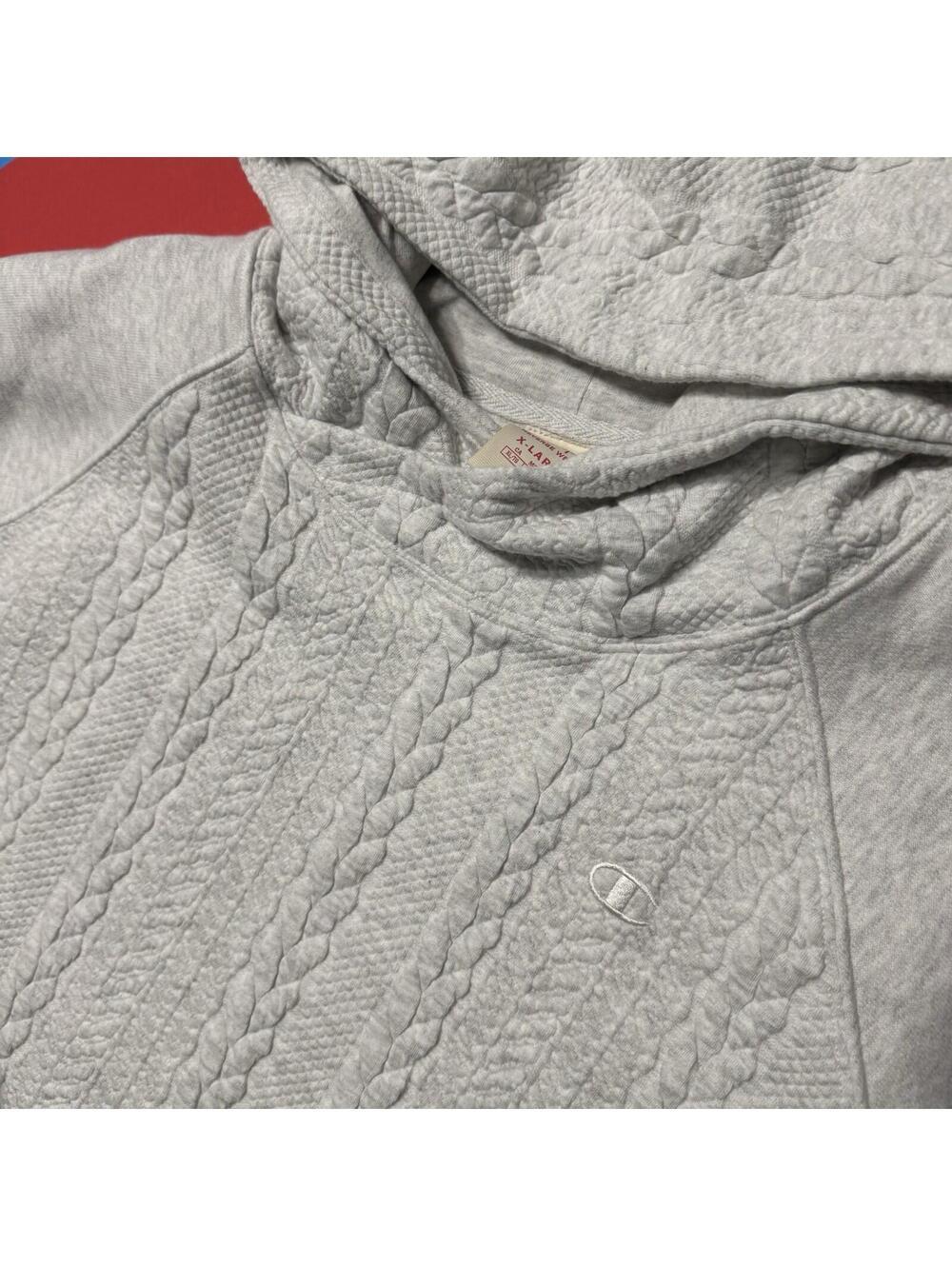 Champion Reverse Weave Hoodie Cable Knit Textured Gray W0164 Women Size XL - Picture 12 of 12